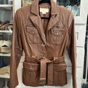 Michael Kors brown leather cargo jacket